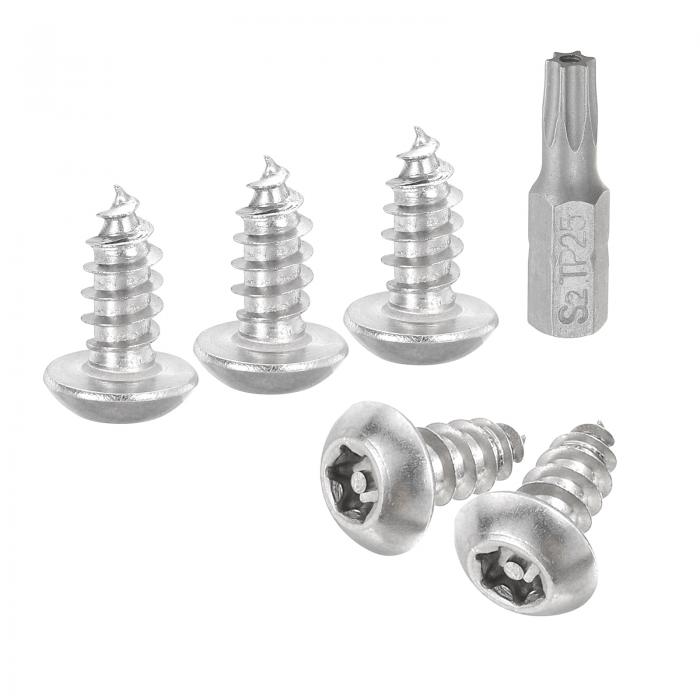 M5 x 12mmボタンヘッドトルクスセキュリティシートメタルスクリュー 50個304ステンレス鋼製不正操作防止セルフタッピングスクリュー T25ビット付き 盗難防止ウッドスクリュー(シルバー)