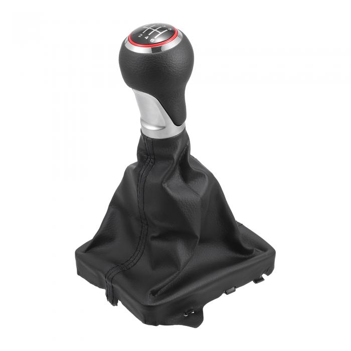 Partuto 6速マニュアルシフトノブとブートカバー - カーシフトレバーノブとカバー - Audiに対応 A6 C6 4F AvantおよびSaloon 2004-2008用のフェイクレザーブラック - 1個