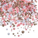 PATIKIL 60g フラットバックパールとラインストーン 3-10mm クラフト フェイス ネイルアート DIY タンブ ラー シューズ用 混色 丸いハーフパール 茶色とピンク ミックス