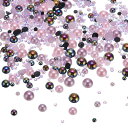 PATIKIL 60g フラットバックパールとラインストーン 3-10mm クラフト フェイス ネイルアート DIY タンブ ラー シューズ用 混色パールとラインストーン ピンクと黒 ミックス