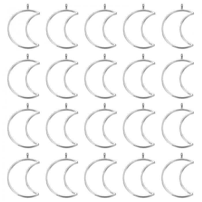 PATIKIL 20個 オープンベゼル レジンベゼルペンダント ムーンオープンバックベゼル アロイホローフレーム レジン宝石作り用イヤリングネックレス シルバー