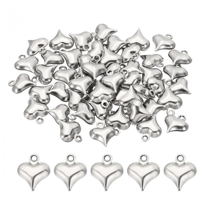PATIKIL 9mmハート装飾 50個 ハートブレスレット装飾ペンダント 小さなバルクスチール3Dハートペンダント 宝石メイキングブレスレットイヤリング用