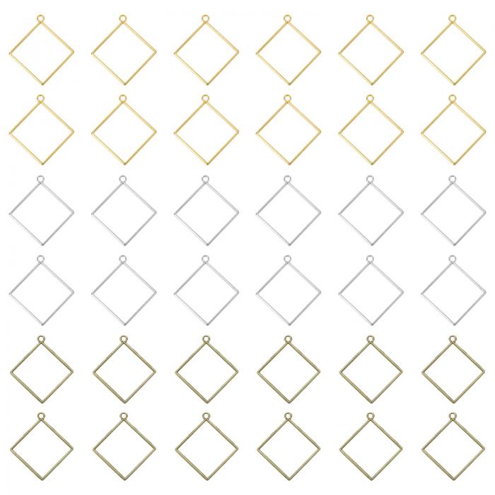 PATIKIL 合金オープンバックベゼルペンダント 60個パック 正方形ホローレジンペンダントフレーム DIYク..