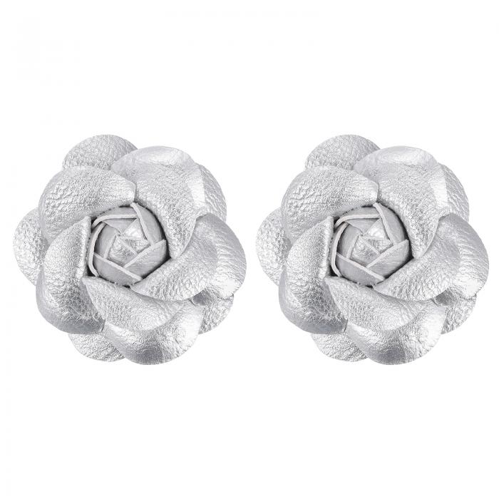 PATIKIL フラワーヘアクリップ 2個セット カメリアヘアピン フローラルブローチ ピン ハンドメイド レザーフラワーブローチ レディース ブ ライダル 女...