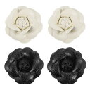 PATIKIL フラワーヘアクリップ 4個セット カメリアヘアピン フローラルブローチ ピン ハンドメイド レザーフラワーブローチ レディース ブ ライダル 女性 ハット ドレス シャツ 黒 ベージュ