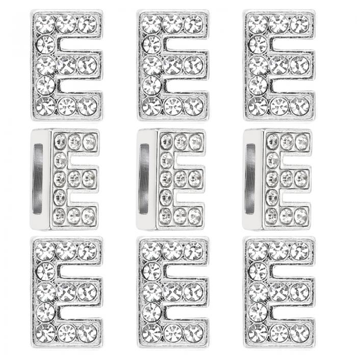 PATIKIL 30個 レター装飾 ラインストーンレター装飾水晶アルファベットスライドリストバンド装飾ペンダント 宝石メイキングレザーカラーネックレスブレスレットヘアクリップ用 シルバー色 E