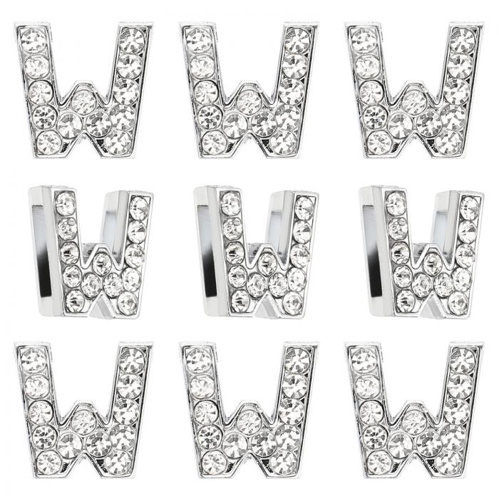 PATIKIL 30個 レター装飾 ラインストーンレター装飾水晶アルファベットスライドリストバンド装飾ペンダント 宝石メイキングレザーカラーネックレスブレスレットヘアクリップ用 シルバー色 W