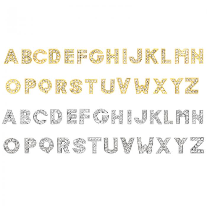 PATIKIL 2セット レター装飾 A-Z ラインストーンレター装飾水晶アルファベットスライドリストバンド装飾ペンダント 宝石メイキング レザーカラーネックレス ブレスレット ヘアクリップ用 ゴー ルドシルバー