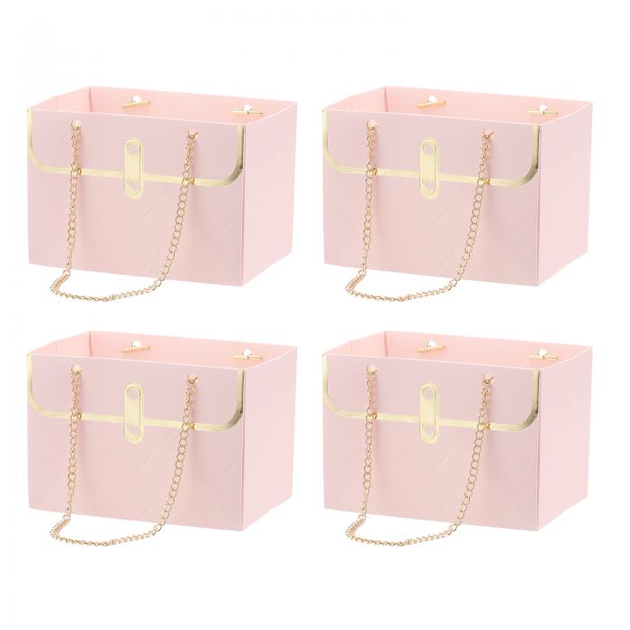 PATIKIL 15x10x10.5 cm フラワーペーパーギフトバッグ 4個 ボックス収納 花屋用品 ブーケ ハンドバッグ ギフトラッピングペーパー金属チェー...