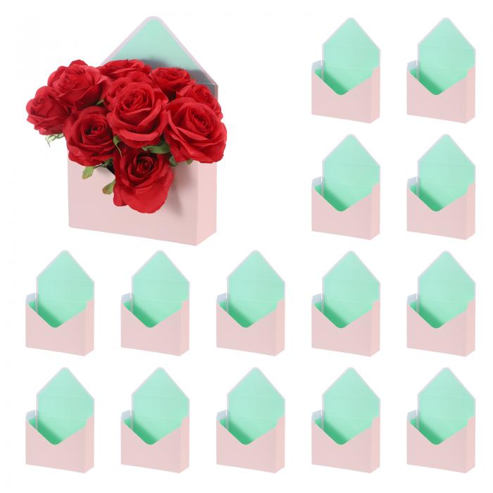 PATIKIL フローリストブーケ封筒ボックス 20個入り 花束パッケージギフト折りたたみ紙箱 結婚式 パーティー 誕生日用 ピンク/緑