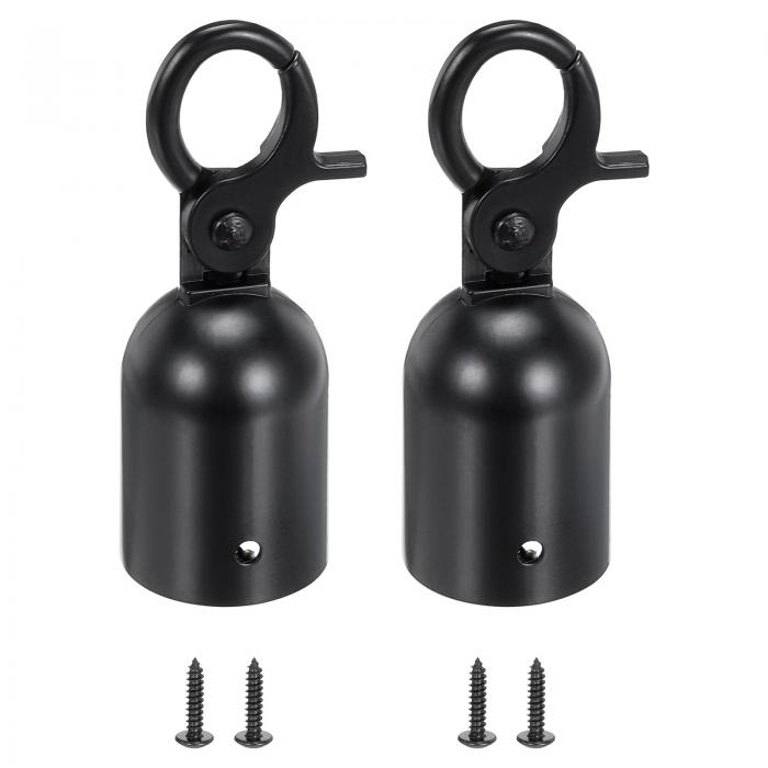 PATIKIL 28 x 80 mm 支柱ロープエンドストッパー 2個 コードエンドキャップ バリアロープエンドキャップ スナップフック 群衆制御キュー仕切り用 黒