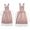 PATIKIL コッ トンリネンエプロン ヴィンテージ クロスバック エプロンドレス フリルスモック ポケット付き キッチン 女性 料理 ガーデニング用 ピンク