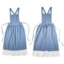 PATIKIL コッ トンリネンエプロン ヴィンテージ クロスバック エプロンドレス フリルスモック ポケット付き キッチン 女性 料理 ガーデニング用 ライトブルー