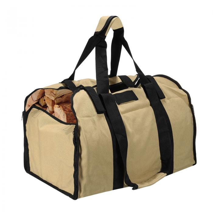 PATIKIL 防水薪キャリア キャンバスログキャリアバッグ ハンドル付き 薪ホルダートート ストーブアクセ..