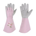 PATIKIL 女性ガーデニング手袋とげ防止 小 エクストラロング レザーガーデングローブ バラの剪定用グローブ 植え付け 剪定 掘り起こし用 ライトパープル(3)