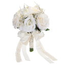 PATIKIL 人工ブ ライダルブーケ 花嫁ブーケ シルクリボン付き 花嫁 花嫁介添人 結婚式用ブーケ ホワイト