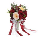 PATIKIL 人工ブ ライダルブーケ 花嫁ブーケ ウェディングフラワーブーケ シルクリボン付き 花嫁 花嫁介添人 ウェディングセレモニー 用 レッド