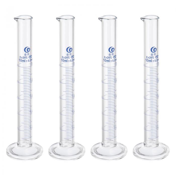 PATIKIL 10ml 目盛り付きシリンダー 4個セット 3.3ホウケイ酸ガラス製 ラウンドベース 実験用 クリア