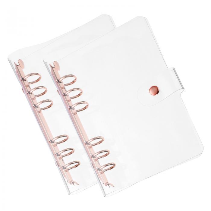 PATIKIL A6 クリアバインダーカバー 2個セット 柔軟なPVC製ルーズリーフバインダープロテクター スナップボタンで閉じる6つ ローズゴー ルドリング付...