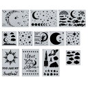 PATIKIL 月・太陽・雲・星 絵画ステンシル 12パック 再利用可能なペイントテンプレートステンシル 木材・布・ガラス・壁に描くため ステンシル ホワイト