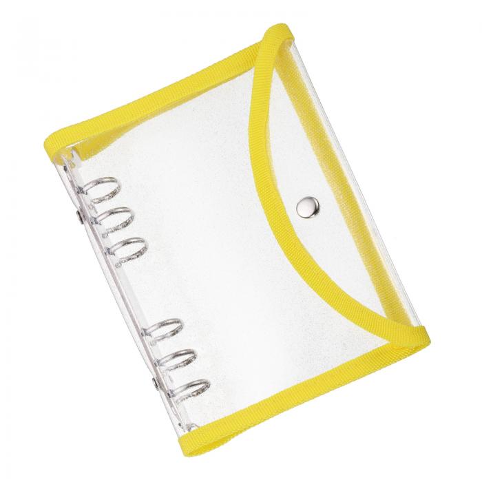PATIKIL A6 クリアバインダーカバー 柔軟なPVC製 ブリングルーズリーフバインダープロテクター DIYミーティングノートブックフォルダー用スナップボタンクロージャー付き イエロー