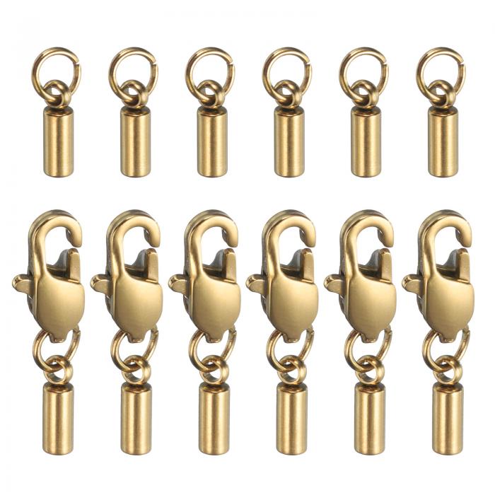 6個セット コードエンドキャップ 1.8mm 内径 ステンレス製 金色トーン ロブスタークローフック付き DIY..
