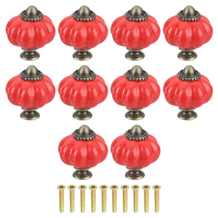 セラミックパンプキンノブ 装飾的な引き出しノブ 取っ手 ヴィンテージ引き出し取っ手 ネジ10個付き キ..