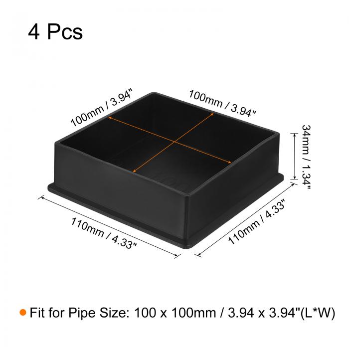 4個入りのPVC製の正方形の椅子脚キャップ 100mm x 100mm ODの黒い家具用フィートパッド テーブルフットカバーキャップ 床保護用 [3]