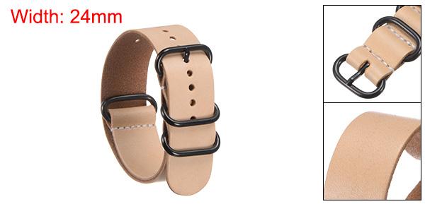 メンズ・レディース用24mmクイックリリースソフト交換用ウォッチストラップ 黒ステンレススチール製5リングバックル付きの本物のレザーウォッチバンド サンディータン