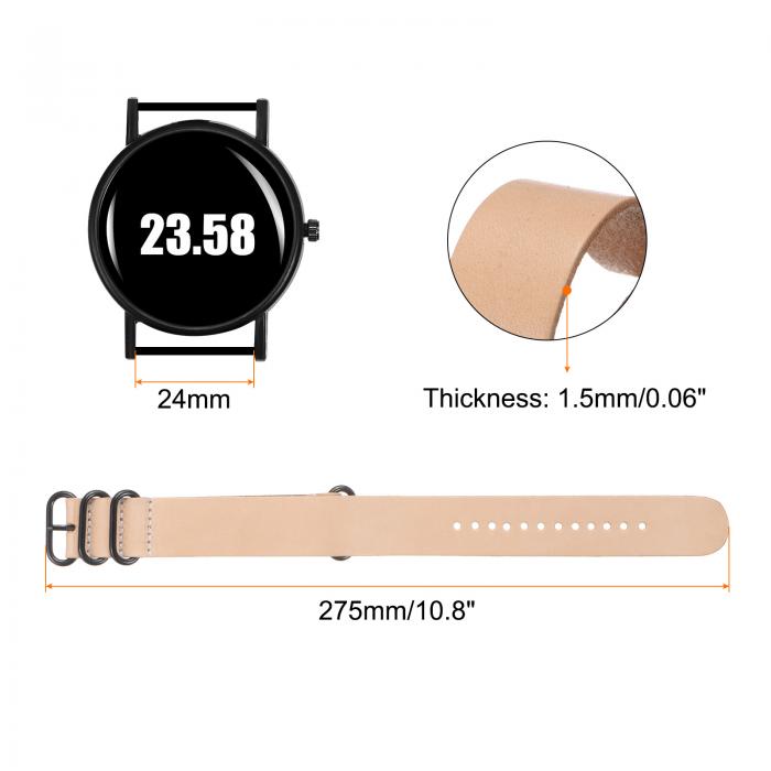 メンズ・レディース用24mmクイックリリースソフト交換用ウォッチストラップ 黒ステンレススチール製5リングバックル付きの本物のレザーウォッチバンド サンディータン
