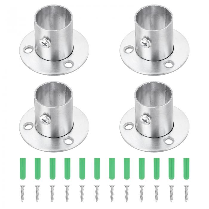 クローゼットロッドブ ラケット 4個セット ステンレススチール製フランジクローゼットホルダー 直径22mmのロッド用ロッドエンドサポートブ ラケット シルバー