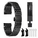 ステンレススチールウォッチバンド19mmダブルプレスバタフライ クラ スプメタルソリッドスチールチェーンウォッチストラップ交換用曲がった端部スマートウォッチ用男...