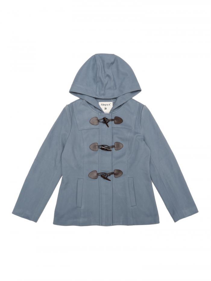 Allegra K ダッフルコート ショート ピーコート トグル ジッパー クロップド フード付き ダッフルフロントレディース グレーブルー M