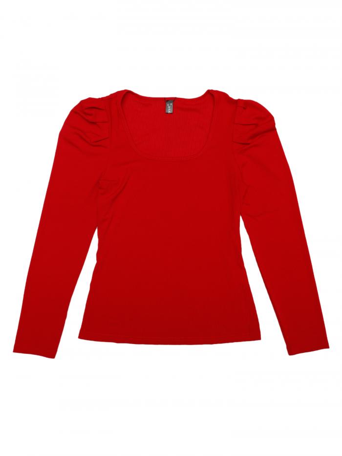 Allegra K パフスリーブトップス レディース スクエアネック 長袖 カジュアル ベーシック リブ チュニック ブラウス レッド XL