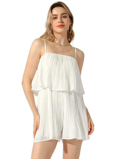 Allegra K レディース シフォン ロンパース レイヤー フリル スパゲッティ ストラップ ショーツ ジャンプスーツ ホワイト L Allegra K レディース シフォン ロンパース レイヤー フリル スパゲッティ ストラップ ショーツ ジャンプスーツ ホワイト L