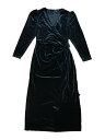 Allegra K レディース ベルベット ドレス ラップ Vネック イブニング パーティー マキシドレス ダークグリーン L(4)