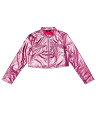 Allegra K レディース スタンドカラージャケット メタリックジッパー クロップド丈 パーティークラブ 長袖ジャケット ホットピンク L(4)