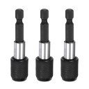 3個セット 60mm マグネット付きドライバービットホルダー延長クイックリリースドリルビットチャックアダプター 1/4