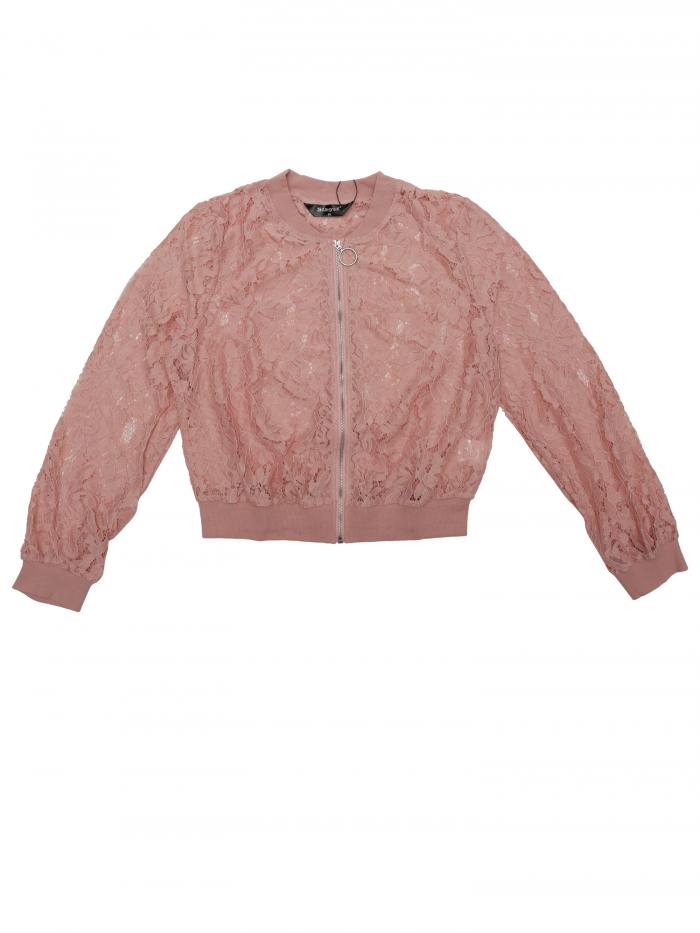 Allegra K レース ジャケット 花柄 スタンドカラー ジップアップ ボンバージャケット メッシュ シアー レディース ピンク XS