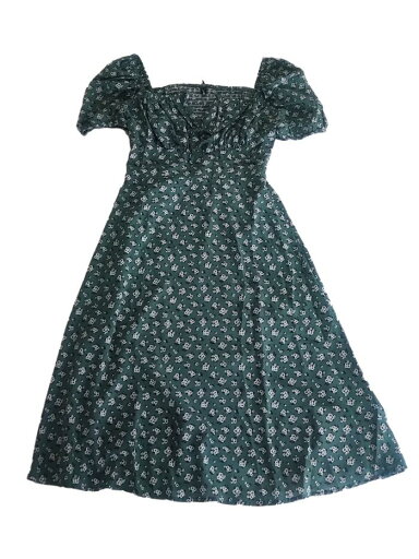 Allegra K ワンピース ハートネック 花柄ドレス パフスリーブ 半袖 Aライン スモックバック フリルヘム フローラルドレス レディース グレーグリーン XL Allegra K ワンピース ハートネック 花柄ドレス パフスリーブ 半袖 Aライン スモックバック フリルヘム フローラルドレス レディース グレーグリーン XL