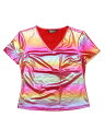 Allegra K ブラウス シャイニー トップ クラブウェア Vネック パーティー メタリック Tシャツ レディース ピンク M(4)