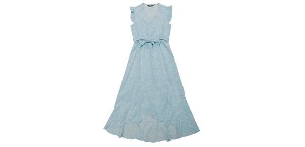 Allegra K ワンピース サンドレス シフォ ン 花柄 ラップ Vネック ベルト付き フリル ミディドレス ノースリーブ ハイローヘム レディース ブルー XL