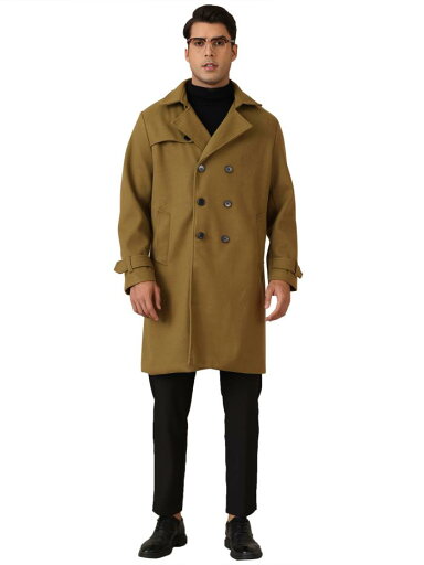 Lars Amadeus 冬用トレンチコート メンズ ダブルブレスト フォーマル ノッチドラペル ロングオーバーコート カーキ 2XL Lars Amadeus 冬用トレンチコート メンズ ダブルブレスト フォーマル ノッチドラペル ロングオーバーコート カーキ 2XL