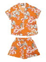 Allegra K ハワイアンシャツ ショーツセット トロピカル 夏 ビーチ 旅行 レディース オレンジ M