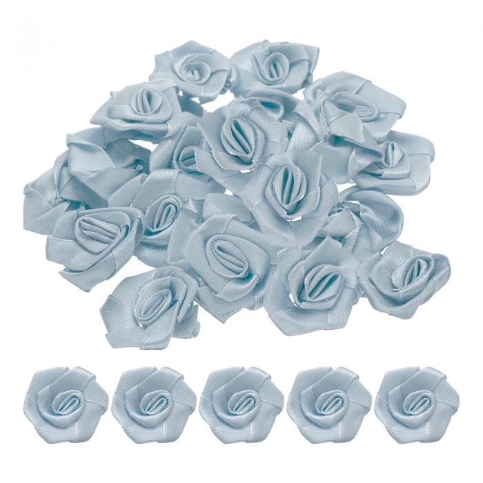 リボンバラ サテンリボンフラワーローズ 造花 DIY クラフトアクセサリー 縫製 ラッピング ウェディングギフトの装飾用 3 cm グレー 50個