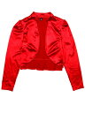 Allegra K レディース サテンシュラッグ オープンフロント ルーシュ ロングスリーブ クロップド ボレロシュラッグ ワインレッド XL