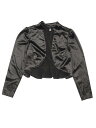 Allegra K レディース サテンシュラッグ オープンフロント ルーシュ ロングスリーブ クロップド ボレロシュラッグ ブラック XS