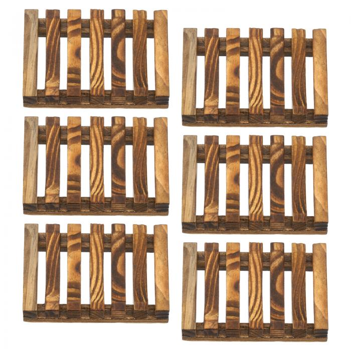 木製石鹸トレイ 6個セット - 木製石鹸皿 自己排水ナチュラルバンブービッグバーソープホルダー シャワーバスルーム キッチンシンク用(レトロカラー)