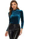 Allegra K ベルベットブラウス パフ長袖トップ メタリックシャツ グリッター モックネック レディース ピーコックブルー 2XL