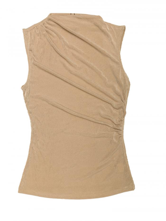 Allegra K モックネック カジュアル スリムフィット ノースリーブ シャツ用 ルーシュ タンクトップ レ..